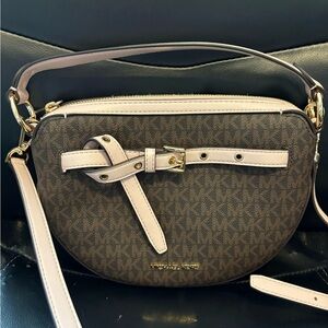 Michael Kors Brown and Cream Crossbody Bag with Gold Hardware